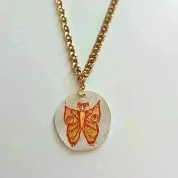 Cute butterfly girl pendant on a gold chain necklace ✦ unique handmade jewelry ✦ - Picture 7 of 12